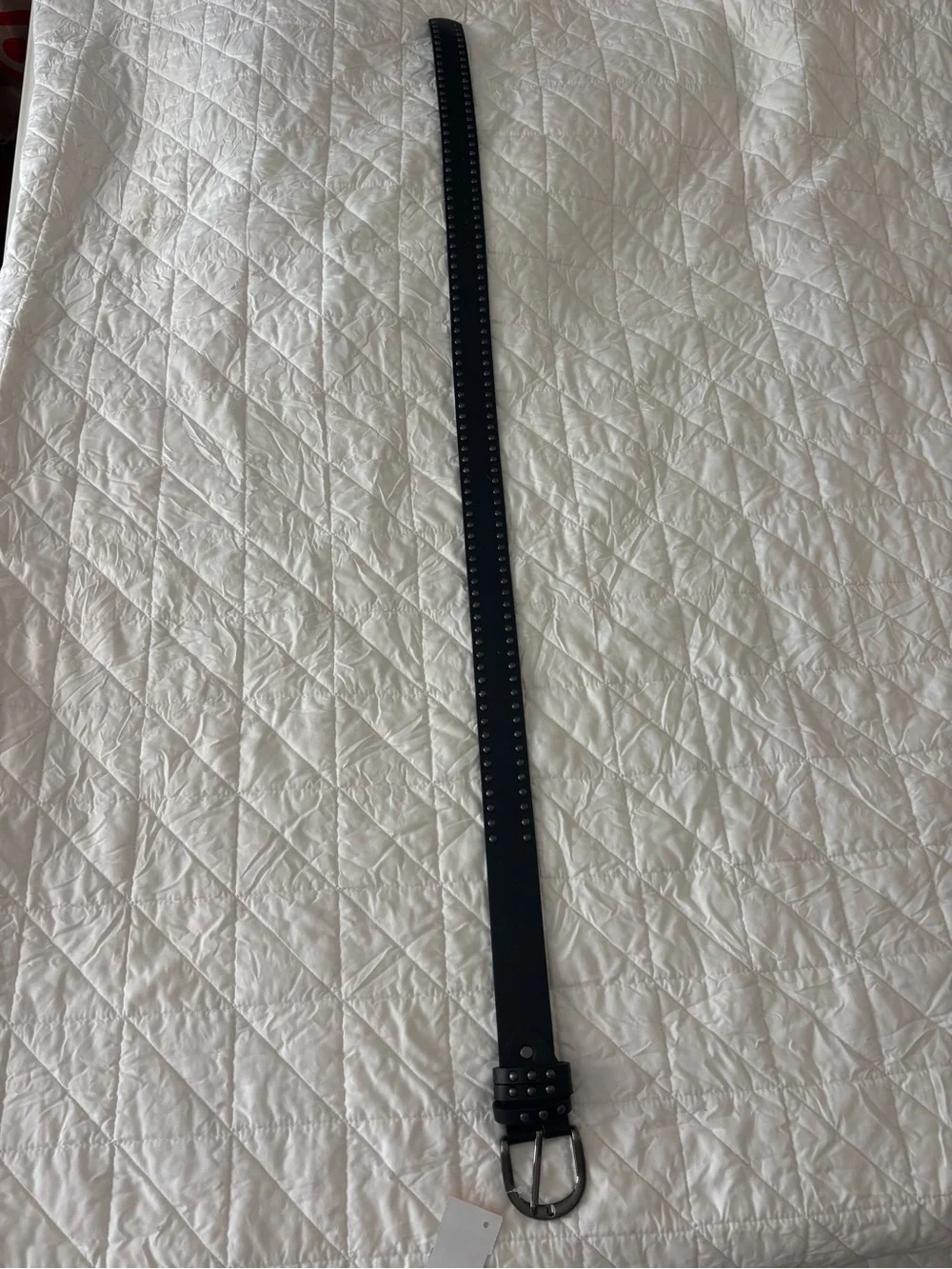 EUC Black Studded Leather (or faux) Belt 44” unisex no material/size stamp